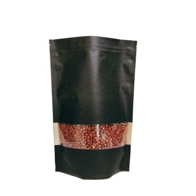 Custom Recyclable Resealable Brown Kraft Paper Stand Up Zipper Bag With Clear Window