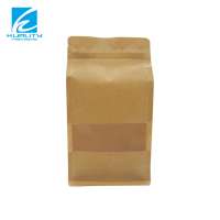 Reusable flat base brown kraft paper bag with window