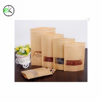 Aluminum foil craft brown kraft paper stand up pouch with clear transparent window